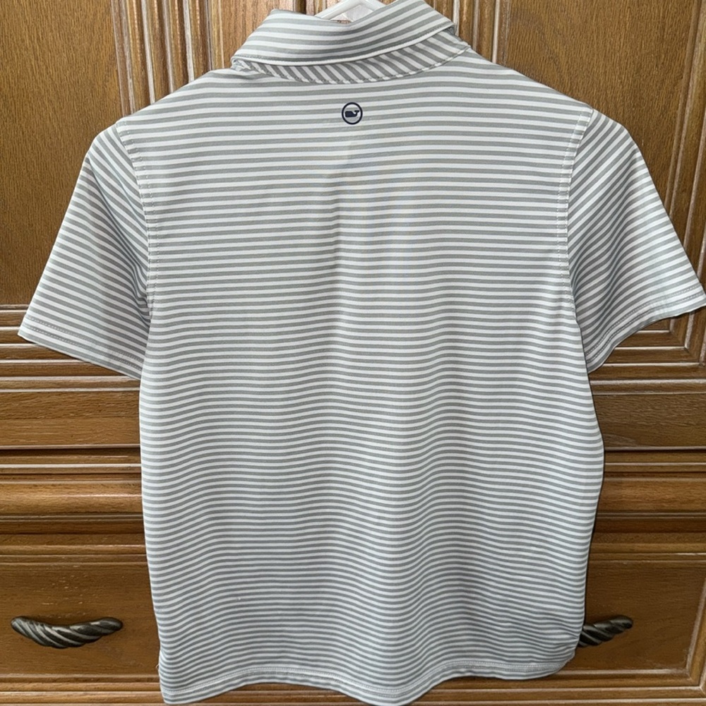 Vineyard Vines Kids White and Gray Striped Polo - Picture 4 of 6